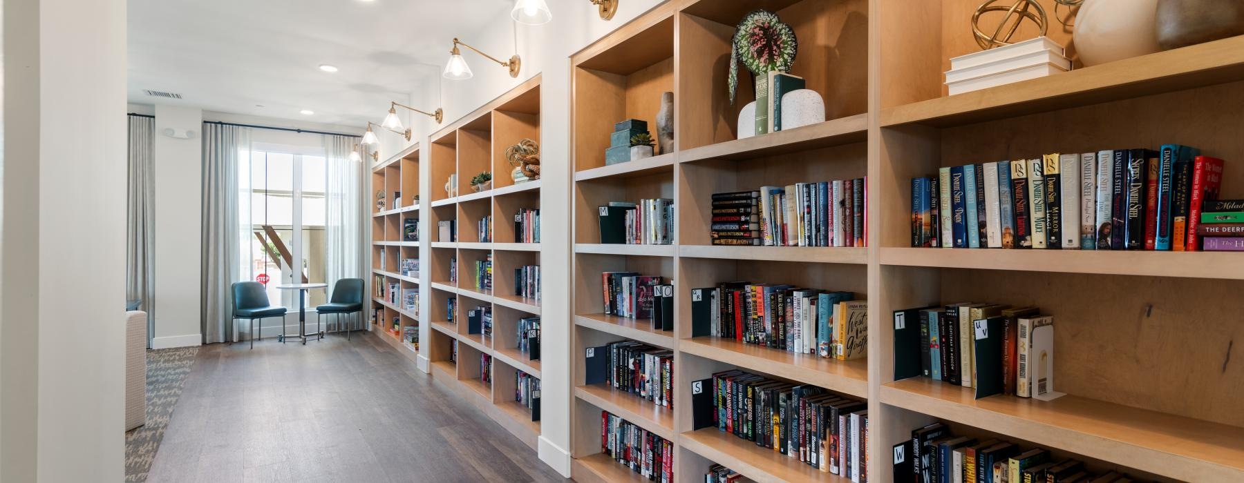 a library with books on shelves